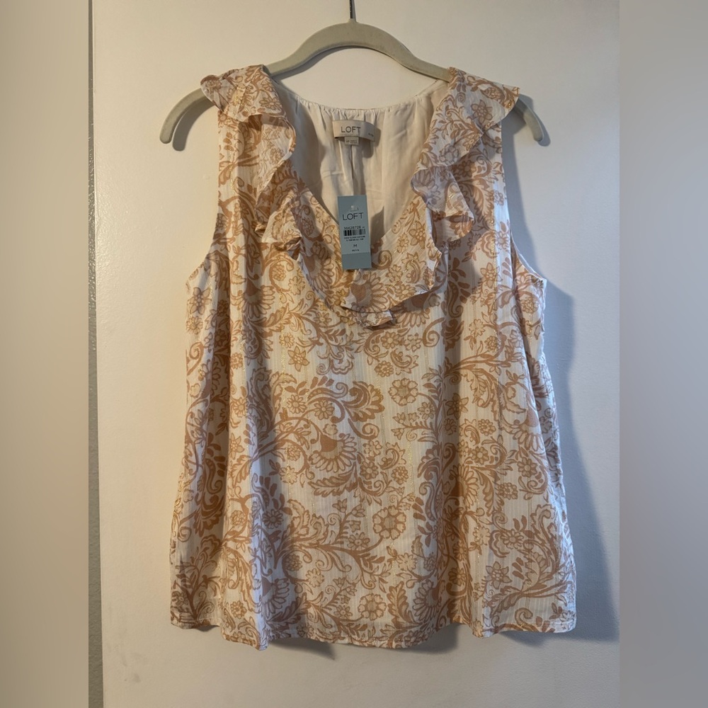 NWT LOFT Ruffle Sleeveless V-Neck Blouse
